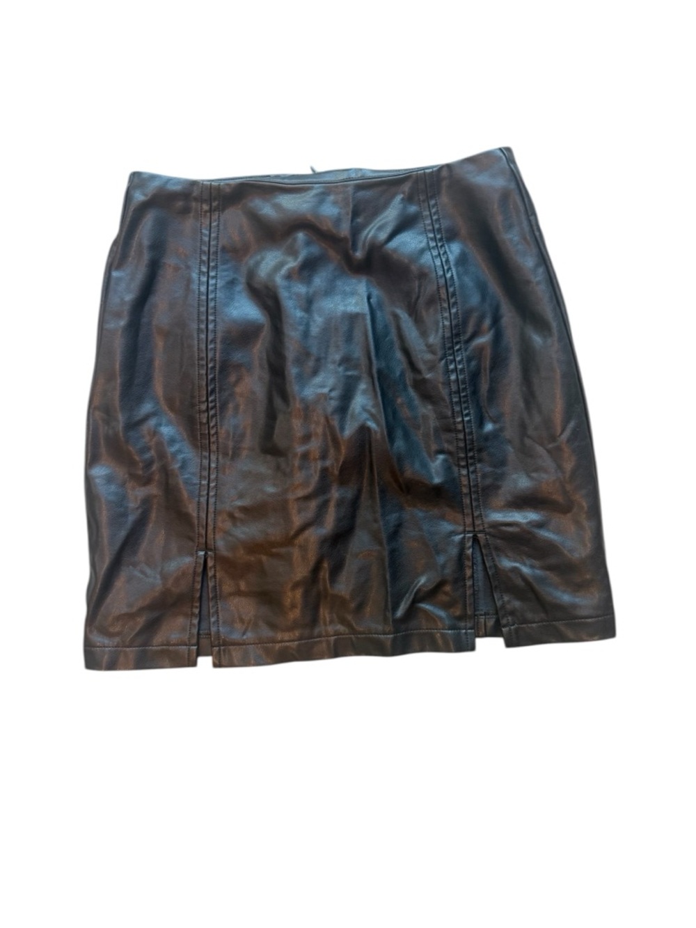 MangoPop Black Faux Leather Mini Skirt with Front Slits